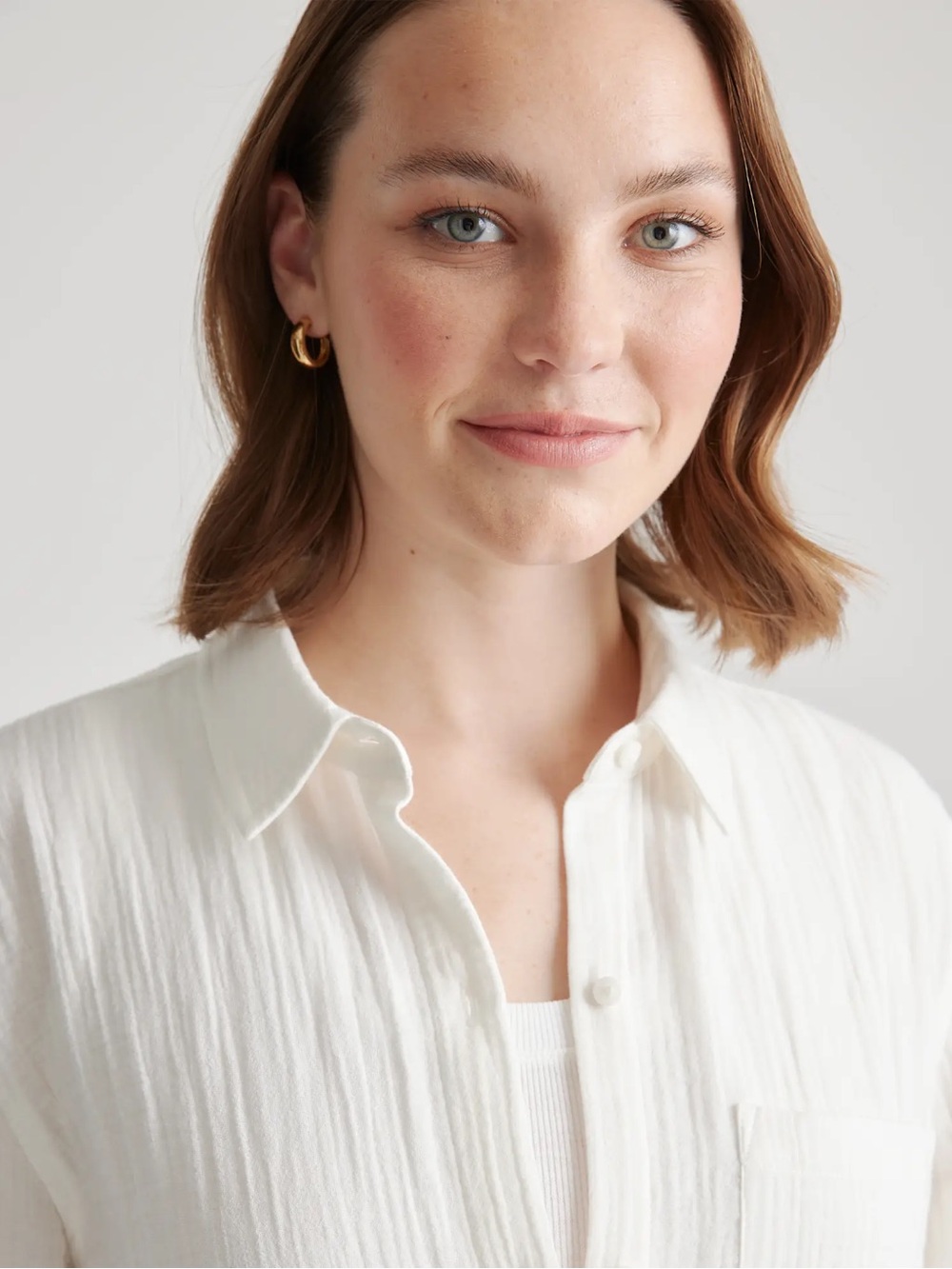 Quince 100% Organic Cotton Gauze Long Sleeve Shirt S White - Picture 7 of 8